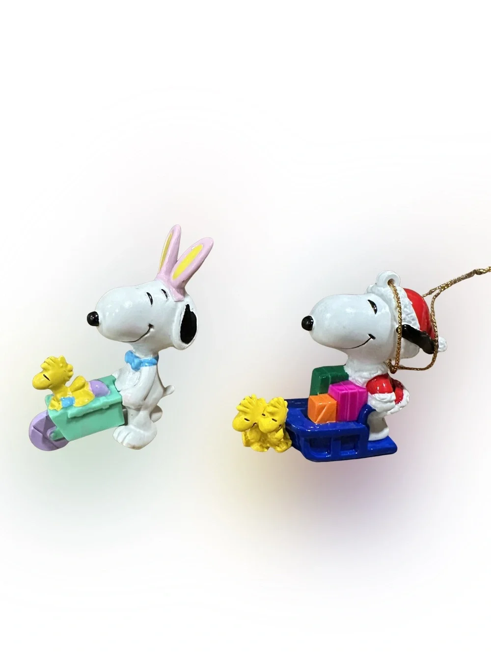 Vintage Peanuts Snoopy Woodstock Christmas Ornament & Mini Easter Figure